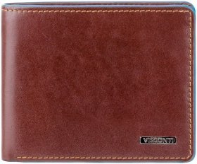 Коричневое мужское портмоне из натуральной кожи с синей каемкой и RFID - Visconti Ozwald 69100