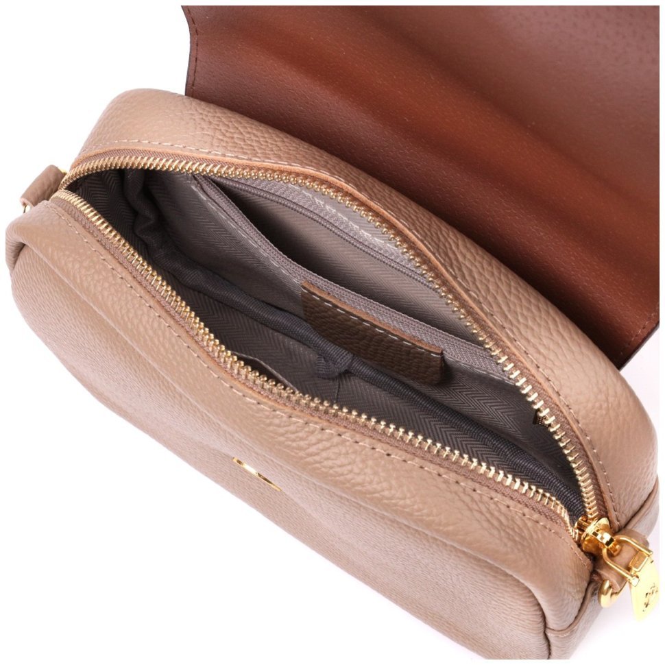 Бежевая женская сумка-кроссбоди из натуральной кожи с клапаном на магнитной кнопке Vintage 2422432