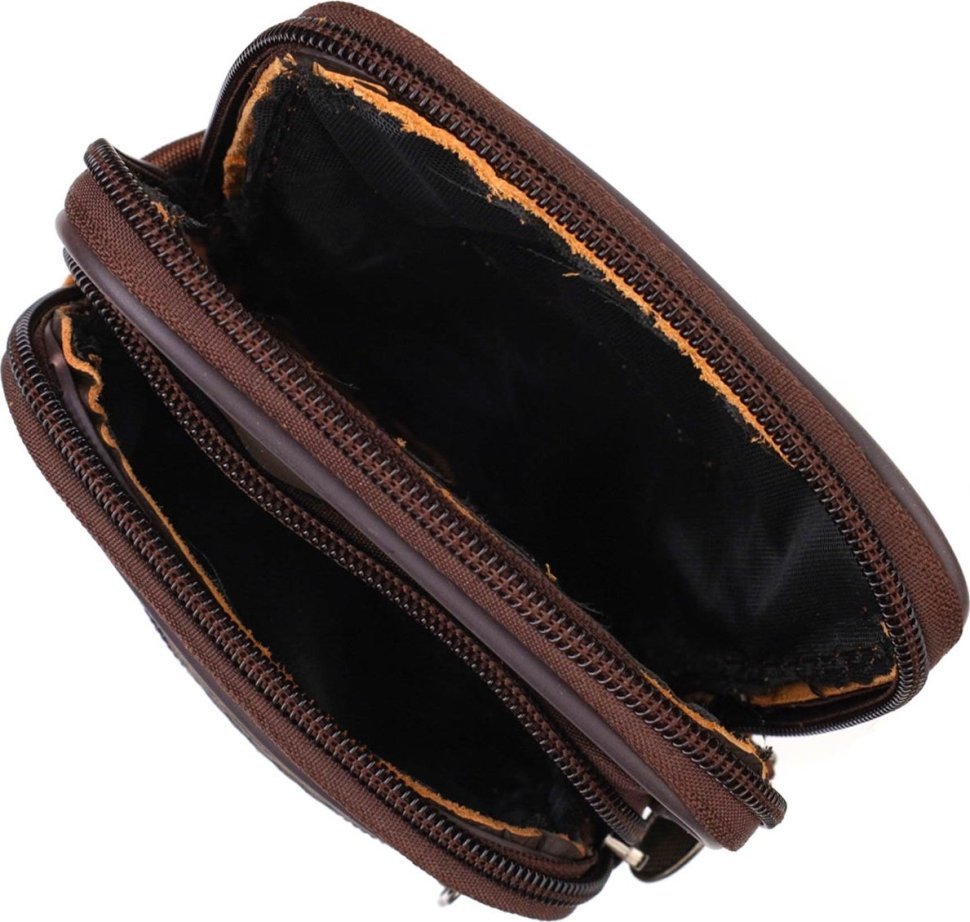 Маленькая мужская сумка на пояс из натуральной кожи коричневого цвета Vintage (2421482)