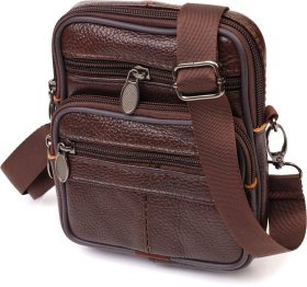 Компактная мужская сумка на пояс из натуральной кожи коричневого цвета Vintage (2421484)