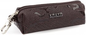 Красивая лаковая ключница коричневого цвета с фактурой под змею - KARYA (40019)