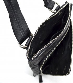 Черная кожаная мужская сумка-планшет небольшого размера на плечо Desisan (19214) - 2