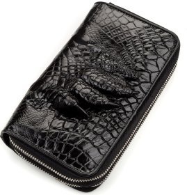 Мужской кошелек- клатч из черной кожи крокодила на застежке CROCODILE LEATHER (024-18174)