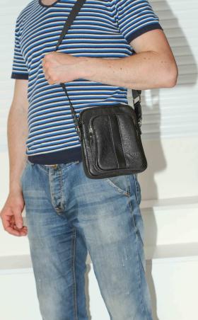 Маленькая черная мужская сумка из зернистой кожи VATTO (12087) - 2