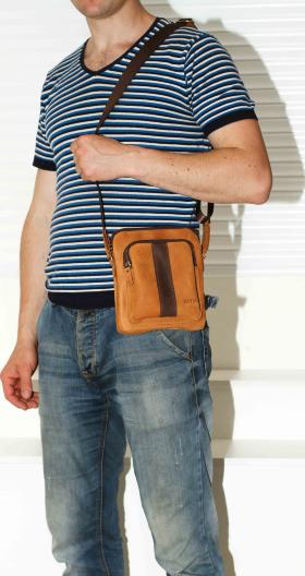 Мужская небольшая сумка рыжего цвета с черной вставкой VATTO (12090) - 2