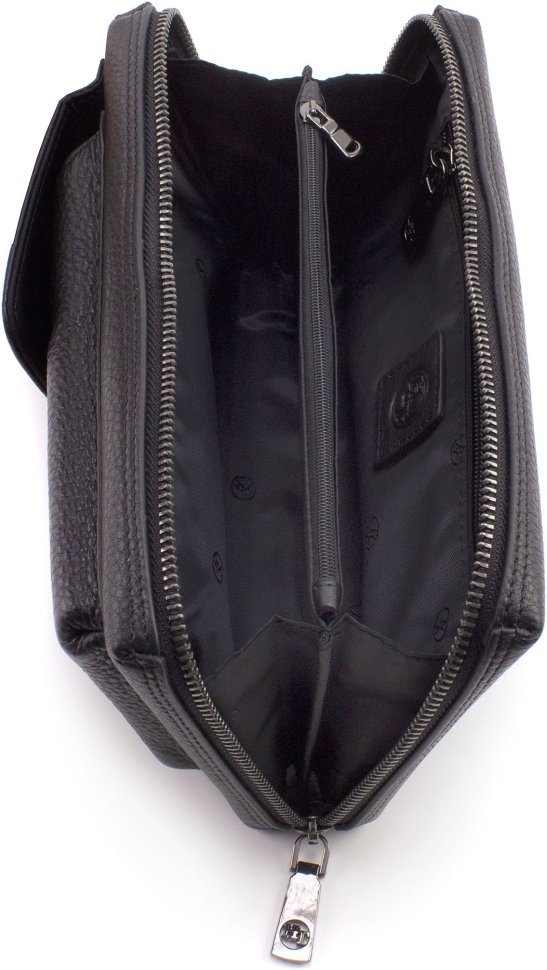 Мужская кожаная барсетка черного цвета из фактурной кожи высокого качества H.T Leather 67749