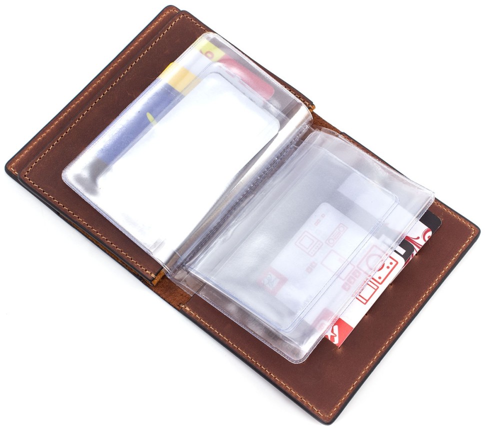 Винтажная обложка для паспорта и автодокументов в коричневом окрасе Grande Pelle (13069)