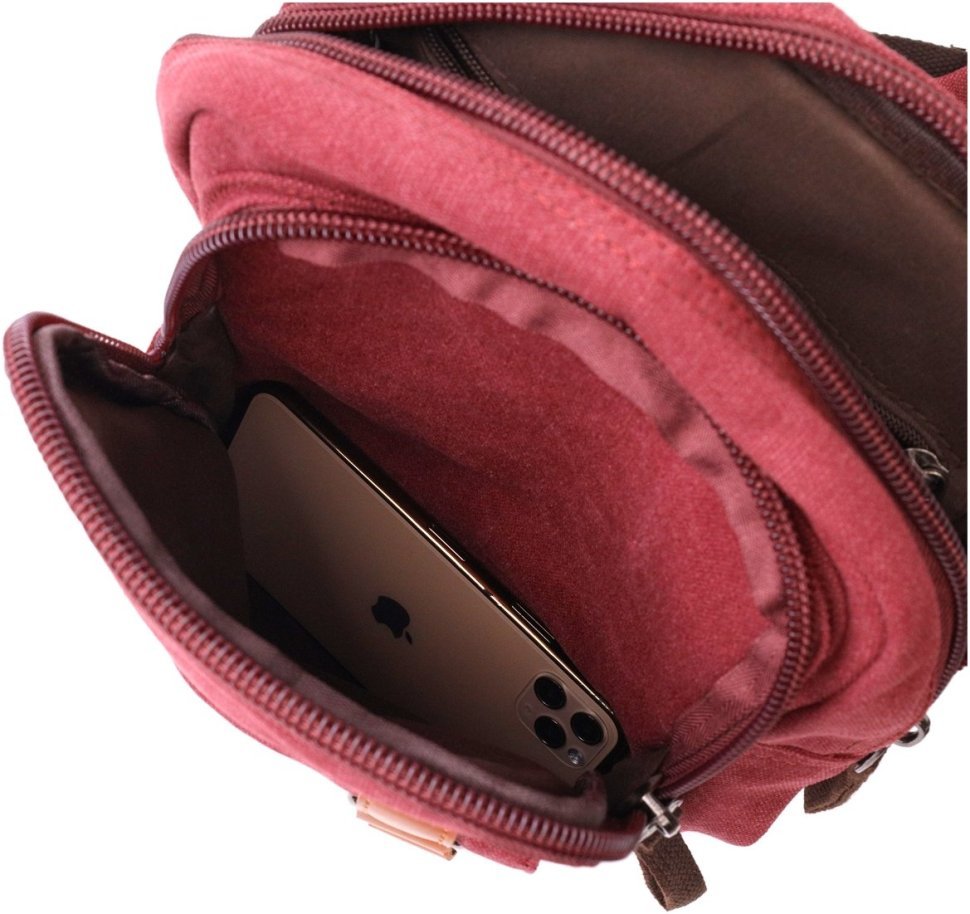 Бордовая текстильная сумка-рюкзак с двумя отделениями из плотного текстиля Vintage 2422164 
