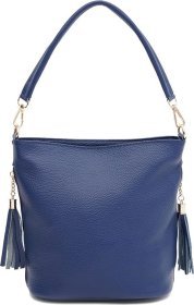 Женская вертикальная кожаная сумка синего цвета на плечо Keizer (59161)