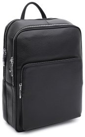 Мужской рюкзак большого размера из черной натуральной кожи на два отделения Ricco Grande 71664