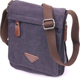 Вертикальная мужская сумка на плечо из черного текстиля Vintage (2421265)