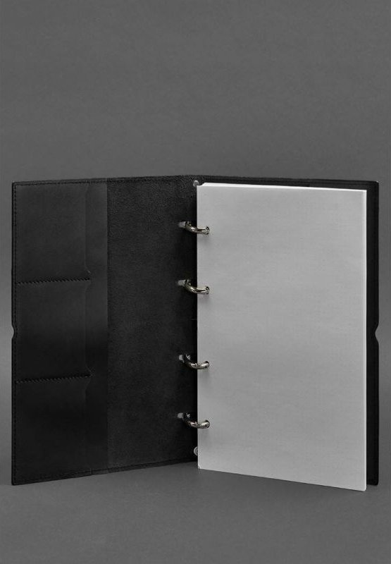 Кожаный блокнот А4 на кольцах (софт-бук) в мягкой обложке черного цвета - BlankNote (42667)