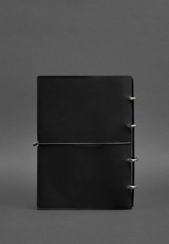 Кожаный блокнот А4 на кольцах (софт-бук) в мягкой обложке черного цвета - BlankNote (42667)