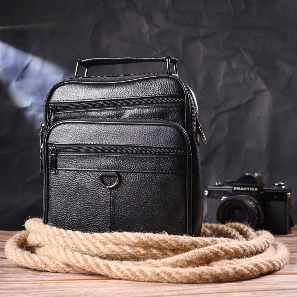 Черная мужская сумка-барсетка из натуральной кожи с ручкой Vintage (2421278)