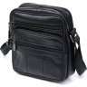 Кожаная небольшая мужская сумка-планшет черного цвета с ремешком на плечо Vintage (20370) - 1