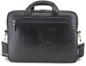 Черная мужская сумка под ноутбук из натуральной кожи на молнии Tom Stone (10986) - 2