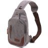 Удобная мужская сумка-рюкзак через плечо из плотного текстиля в сером цвете Vintage (20388) - 1