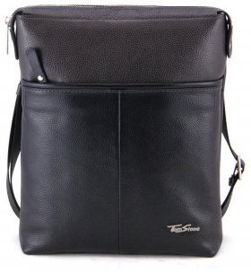 Черно-серая сумка из натуральной кожи с ремешком на плечо Tom Stone (10970) - 2