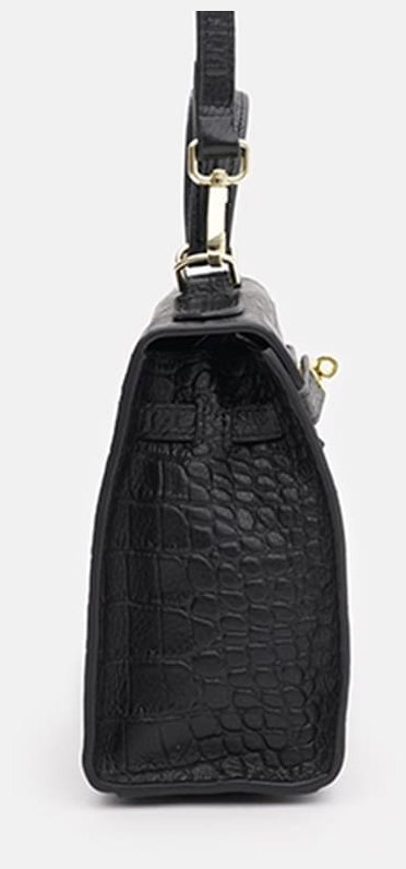 Женская кожаная сумка-трапеция с тиснением под рептилию черного цвета Keizer 71595